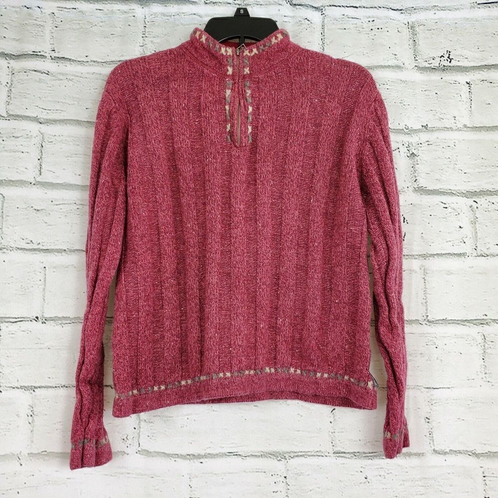 Woolrich Womens Large Red Mock Neck 1/4 Zip long Sleeve Sweater Wool Blend